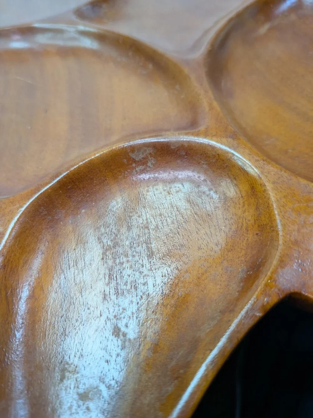 VTG Carved Wood Leaf Tray Set Sectional Platter & Handle Dish Hand Carved 60s